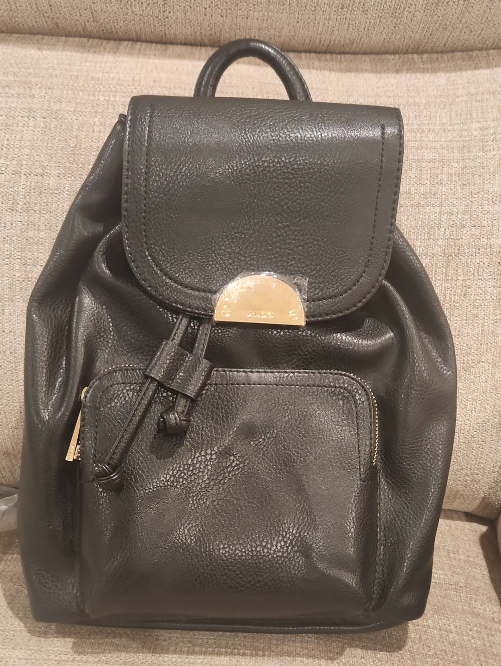Aldo Black Faux Leather Backpack with Gold Hardware